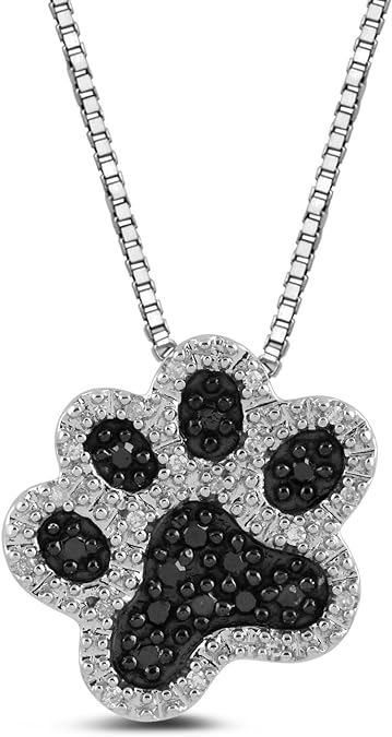 Essentials Sterling Silver Black and White Diamond Dog Paw P