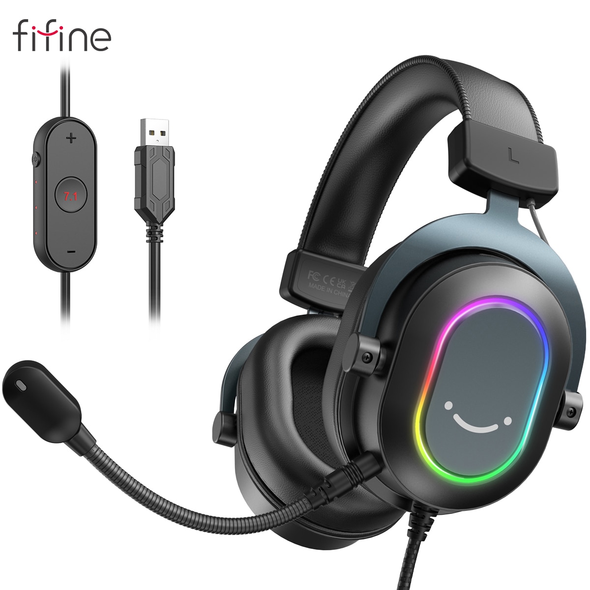 Fifine Dynamic RGB Gaming Headset with Mic Over-Ear Headphon